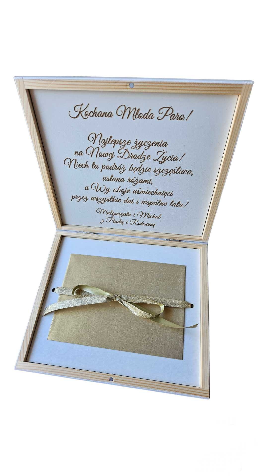 Drewniane pudełko na pieniądze prezent ślub wesele