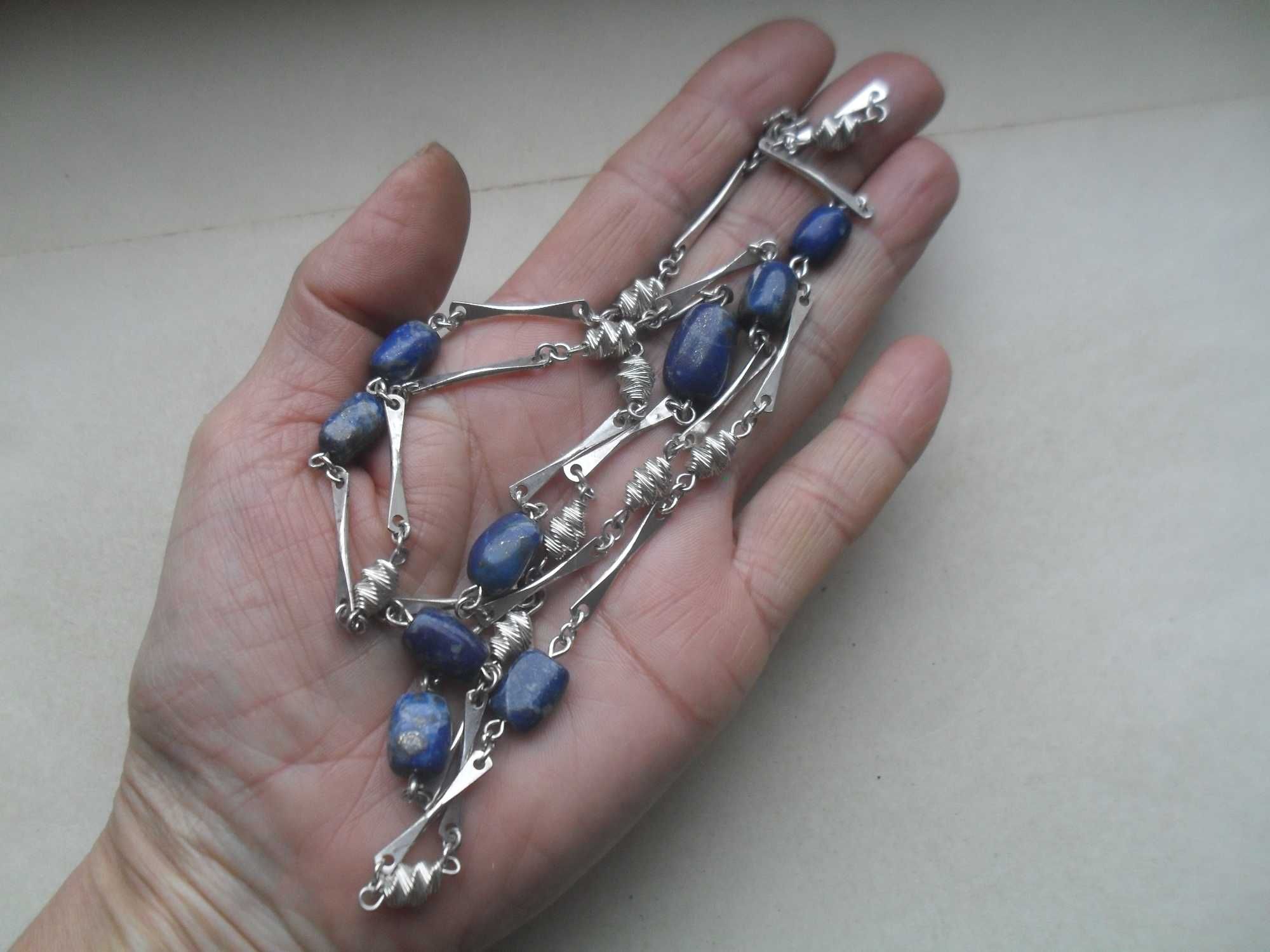 Srebrny długi naszyjnik z lapis lazuli - Cena ost
