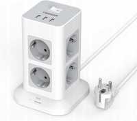 TESSAN TPS03-DE Listwa 8 gniazd, 3 USB, kabel 2M, 3600W biała