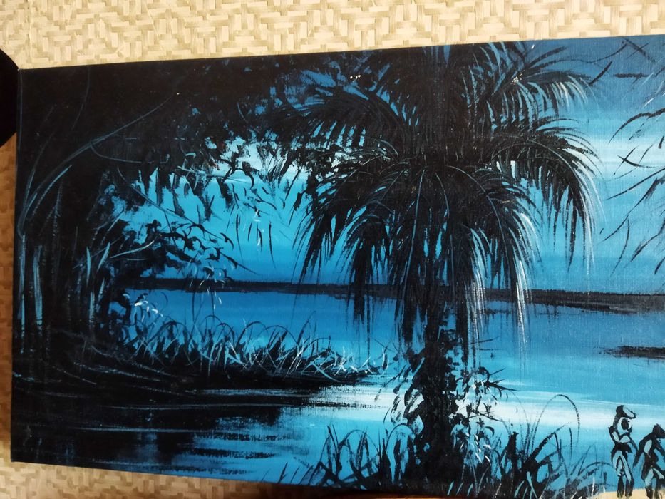 Картина, холст, масло, Африка, подпись.