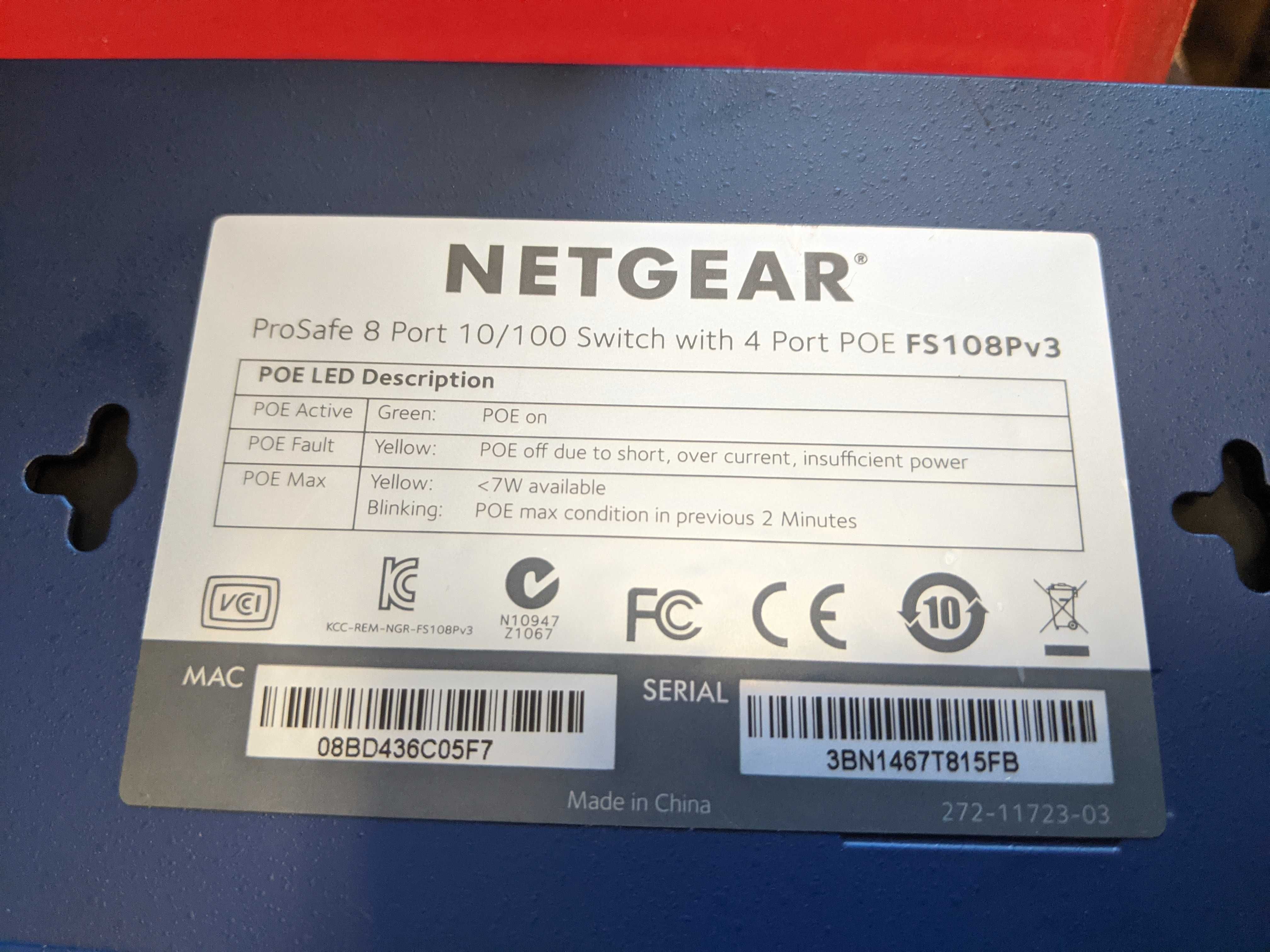 Коммутатор Fast Ethernet PoE Netgear FS108P