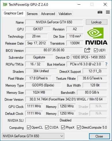 Karta graficzna GeForce GTX 650 1GB GDDR5 128bit Gigabyte