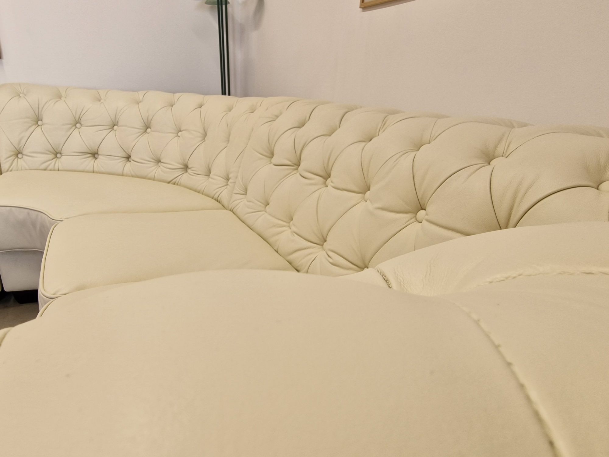 Narożnik skóra naturalna "Chesterfield" biały/ecru
