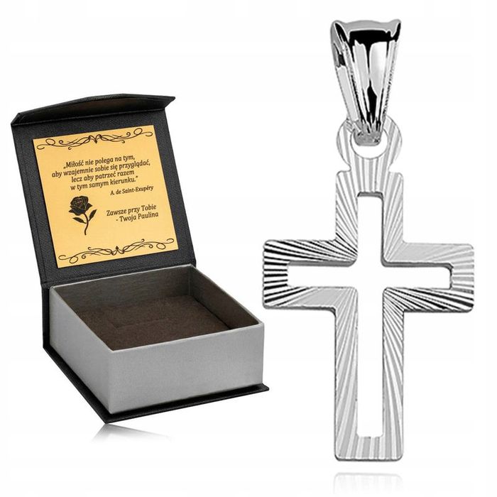 Męski Srebrny Mały Krzyż 925 Diamentowany Krzyżyk Zawieszka Rodowana G