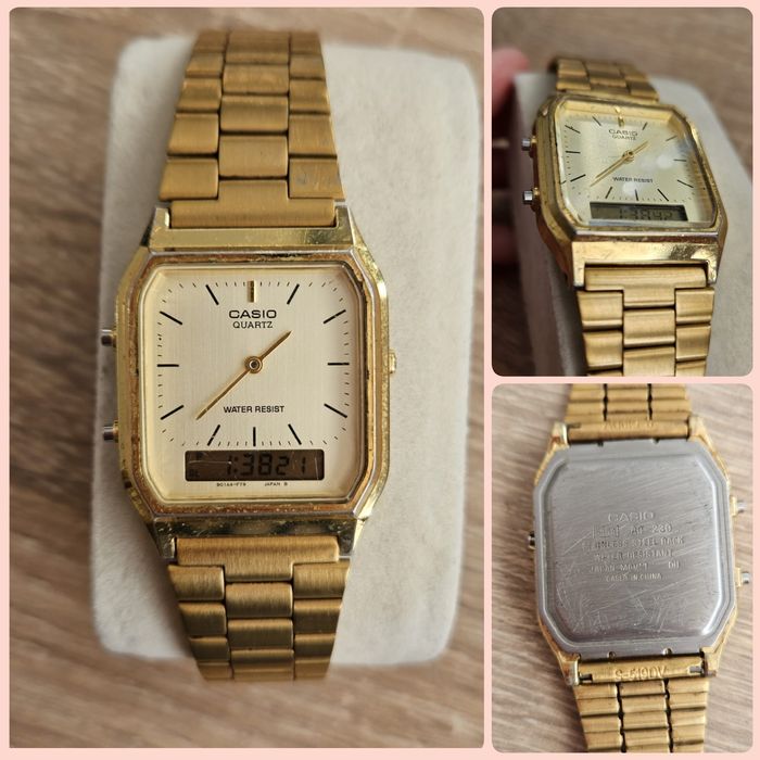 Casio AQ-230 złoty – klasyczny zegarek analogowo-cyfrowy