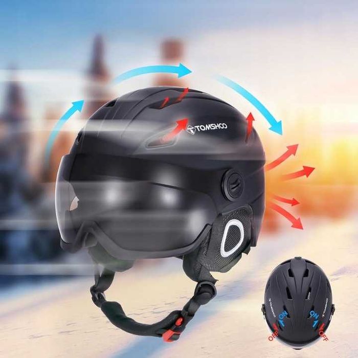 Kask narciarski, snowboardowy z wizjerem i nausznikami rozmia L czarny