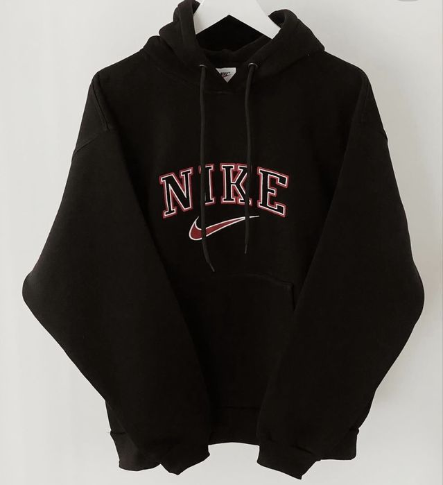 Black vintage big embroidered logo hoodie