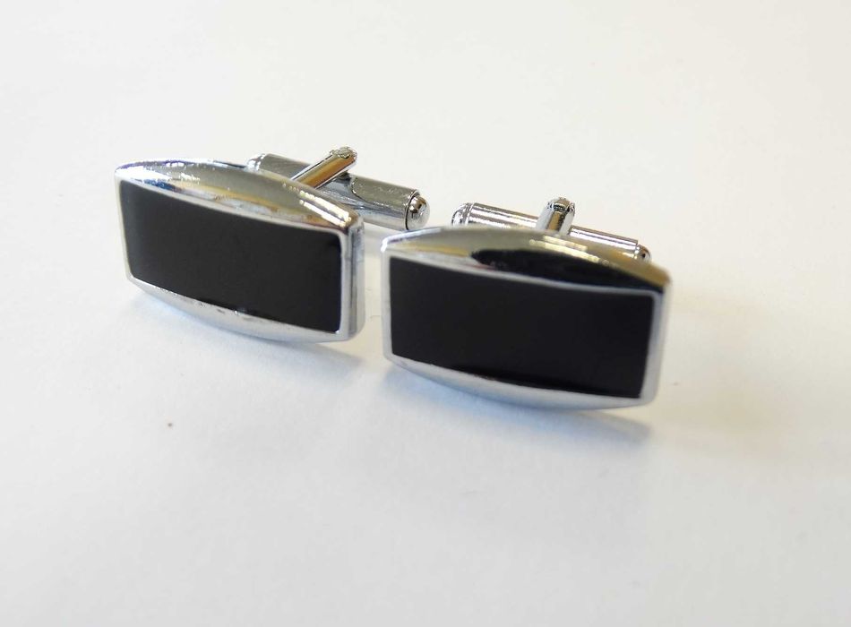 Spinki mankietowe do koszuli czarne srebrne ślub wesele jakość premium