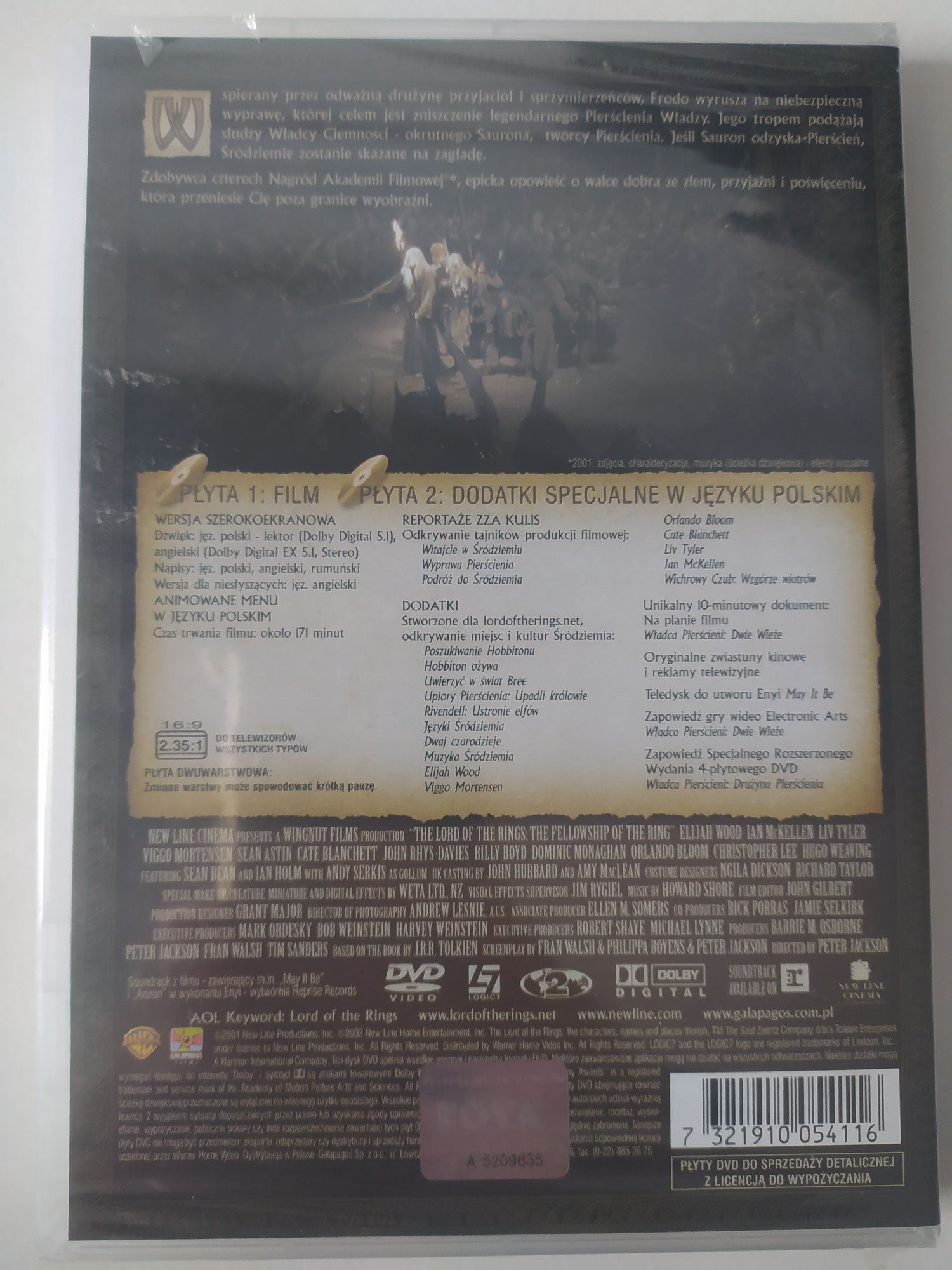 Władca pierścieni,drużyna pierścienia,2 płyty DVD