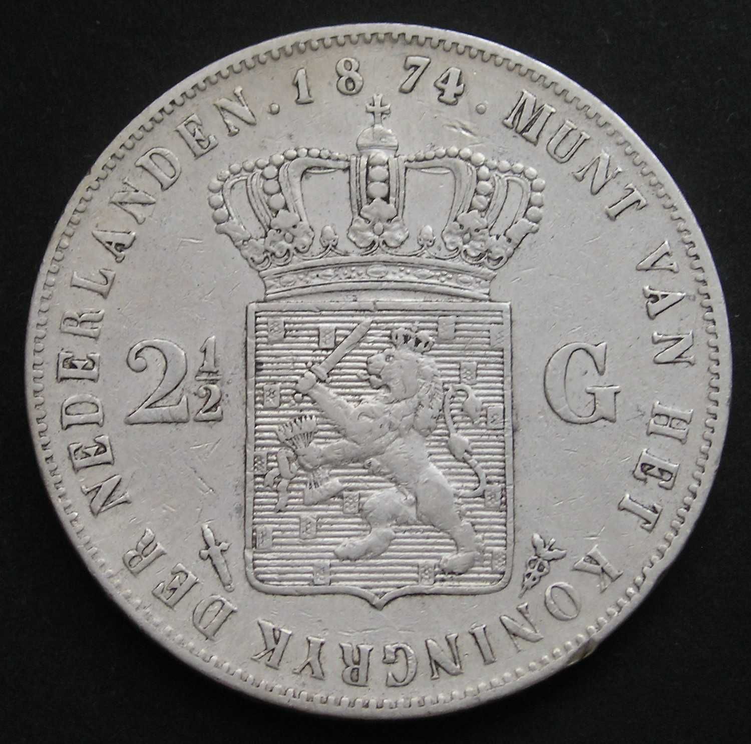 Holandia 2 1/2 guldena 1874 - Willem III - srebro