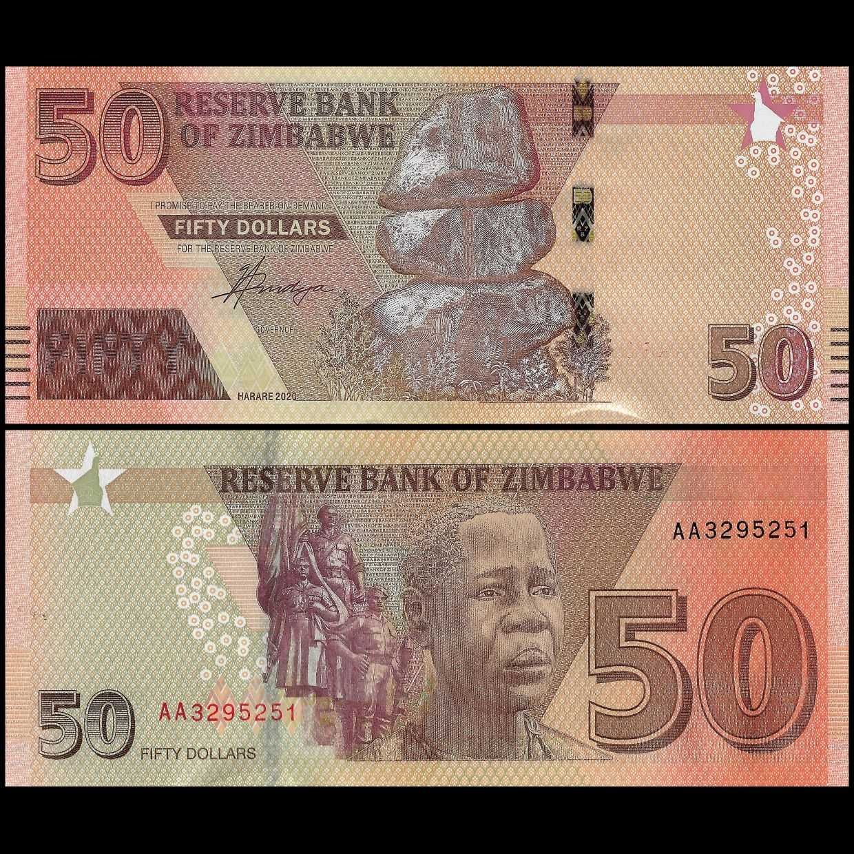 50 DOLARÓW - ZIMBABWE, 2020 rok, stan UNC