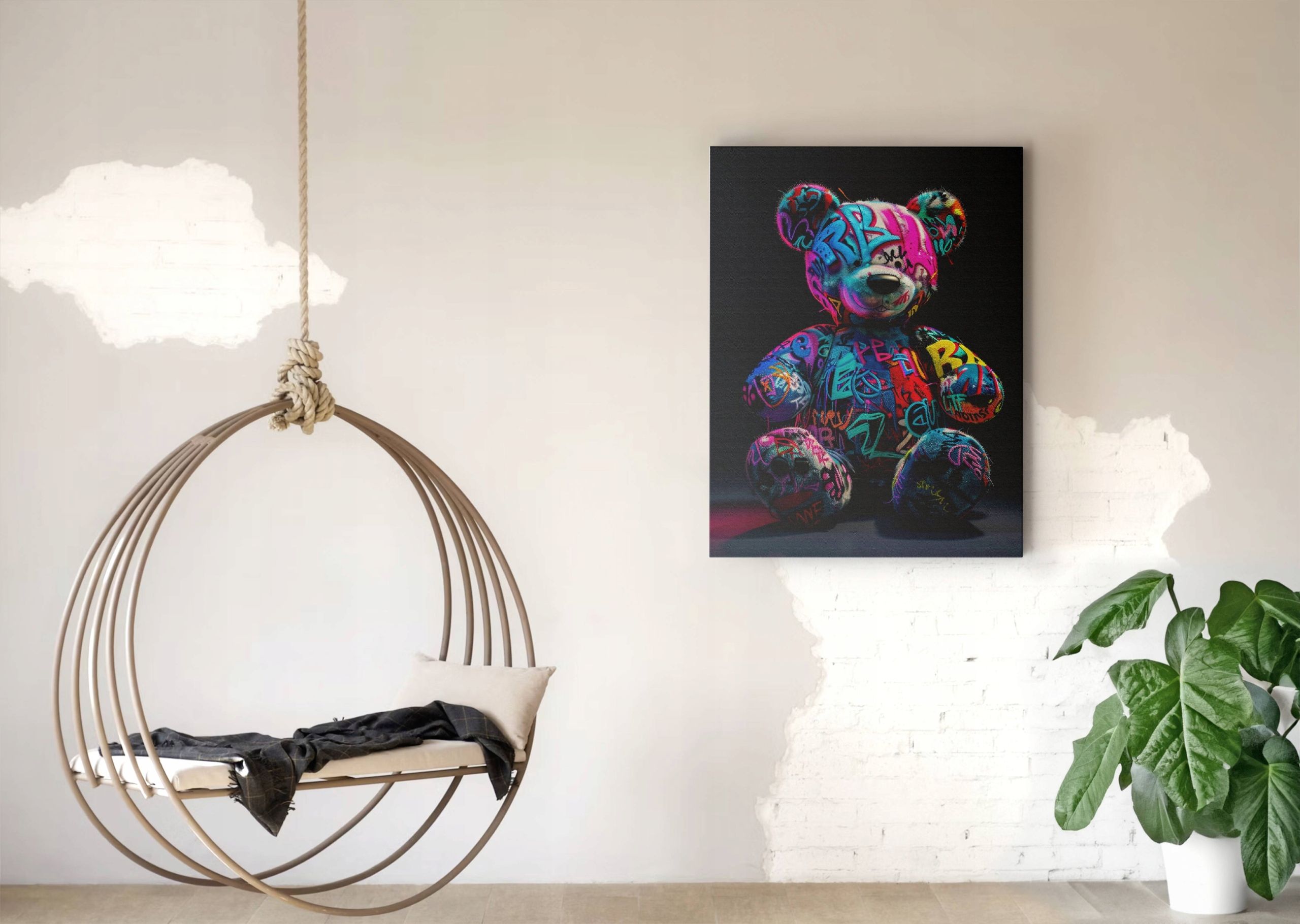 Obraz na płótnie "Grafitti Miś" 30x40 cm - nowoczesny styl do wnętrza