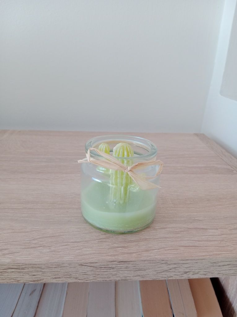 Zielona świeca w szkle kaktus h&m