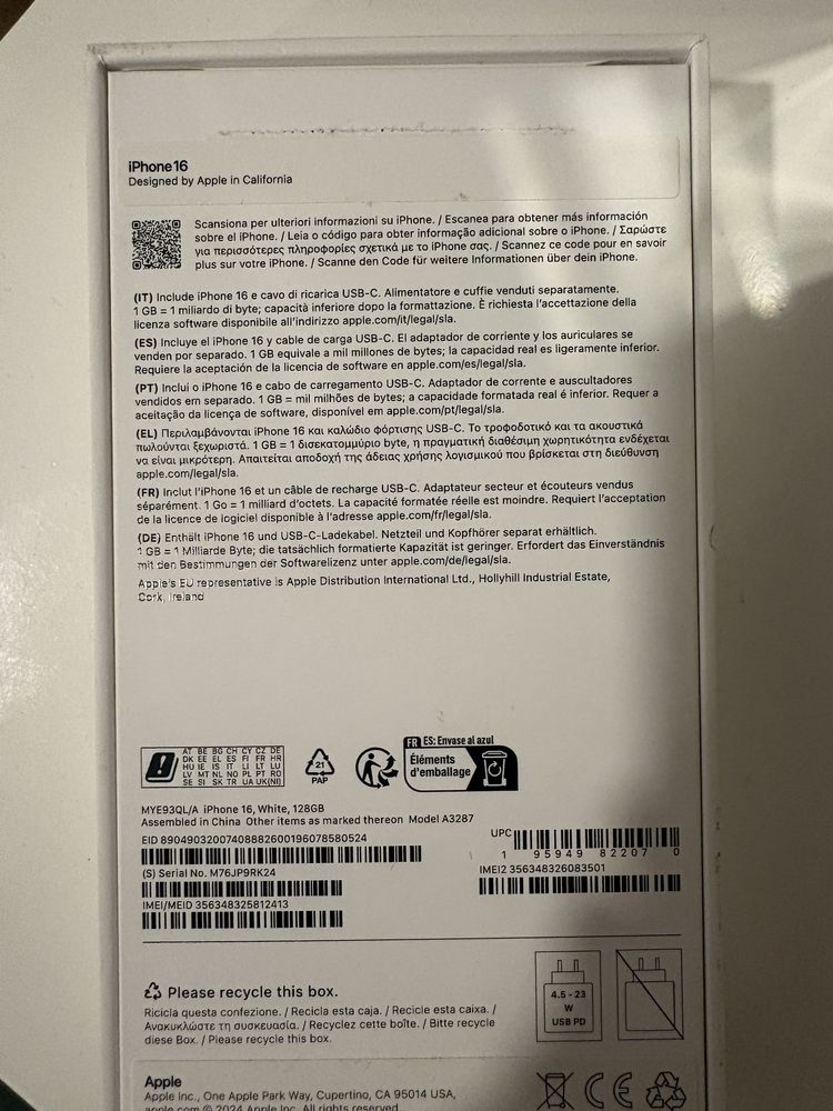 Iphone 16 128GB branco - Novo com garantia + 4 capas
