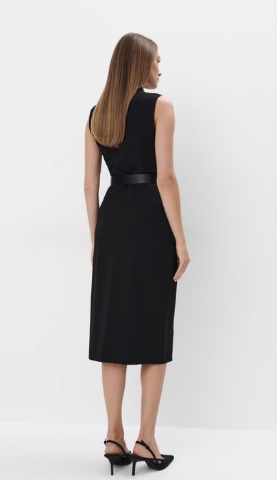 Czarna midi sukienka z paskiem,roz.34