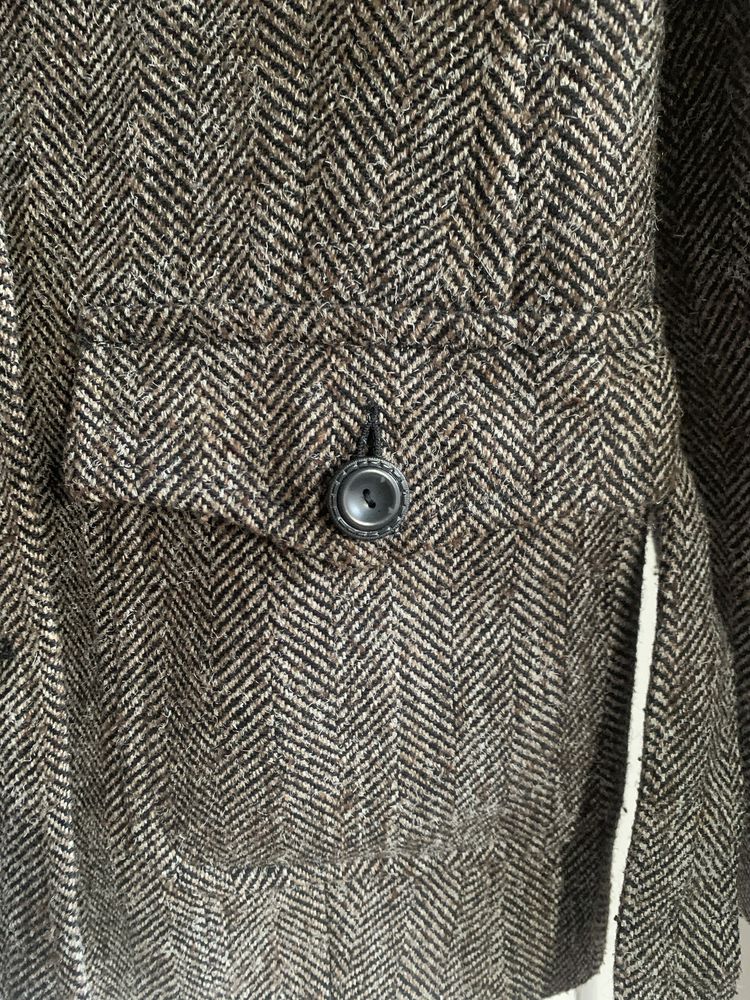 Blazer castanho de lã mesclado com cinto Mango T44