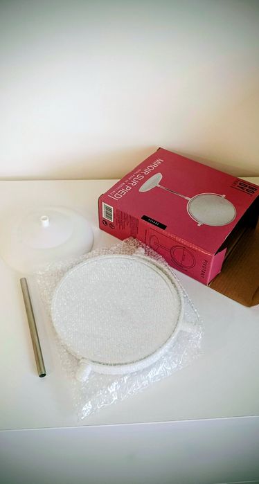 Espelho de pé de dois lados, desmontável, branco e prateado