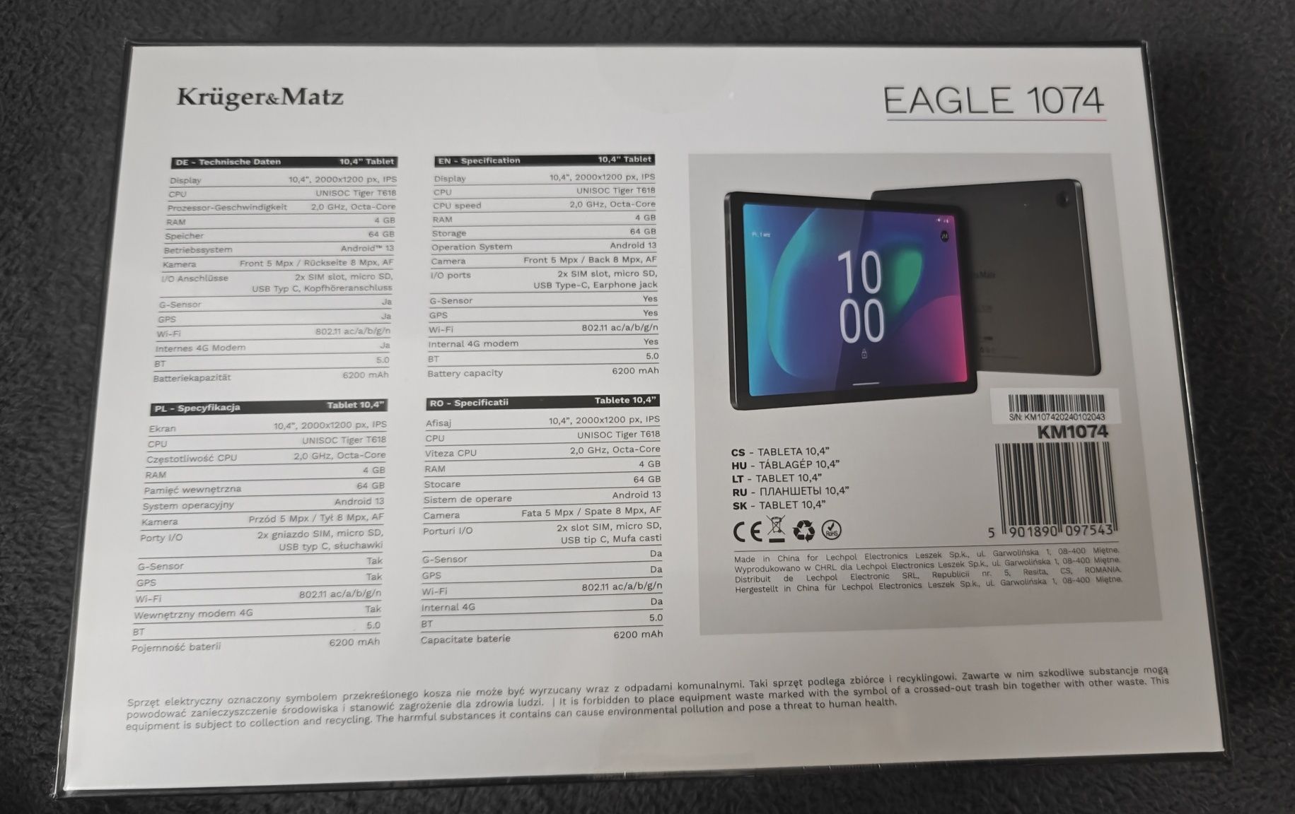 Tablet Kruger&Matz EAGLE 1074 T618/4/64GB/Android 13 LTE