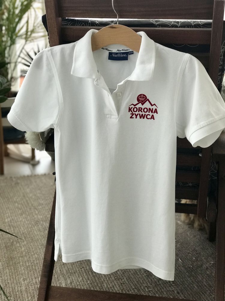 Białe polo New Wave nadruk Korona Żywca