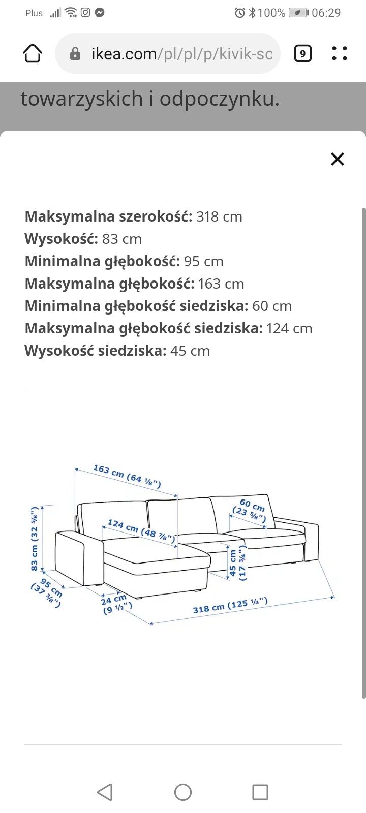 Zarezerwowane Sofa kivik z szezlongiem z Ikea