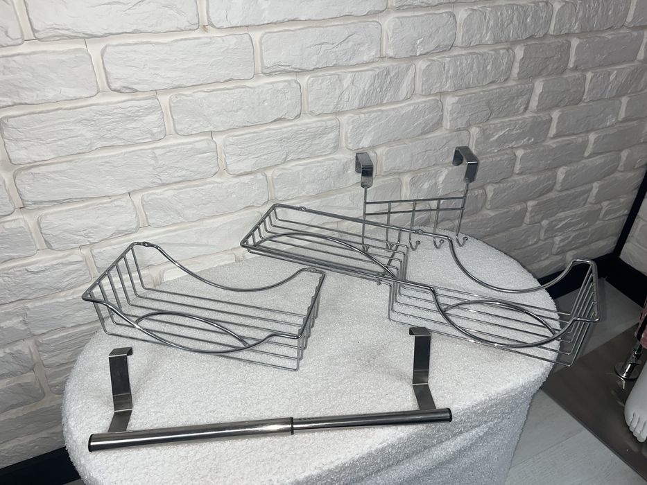 Chromowane półki łazienkowe komplet + 2 wieszaki