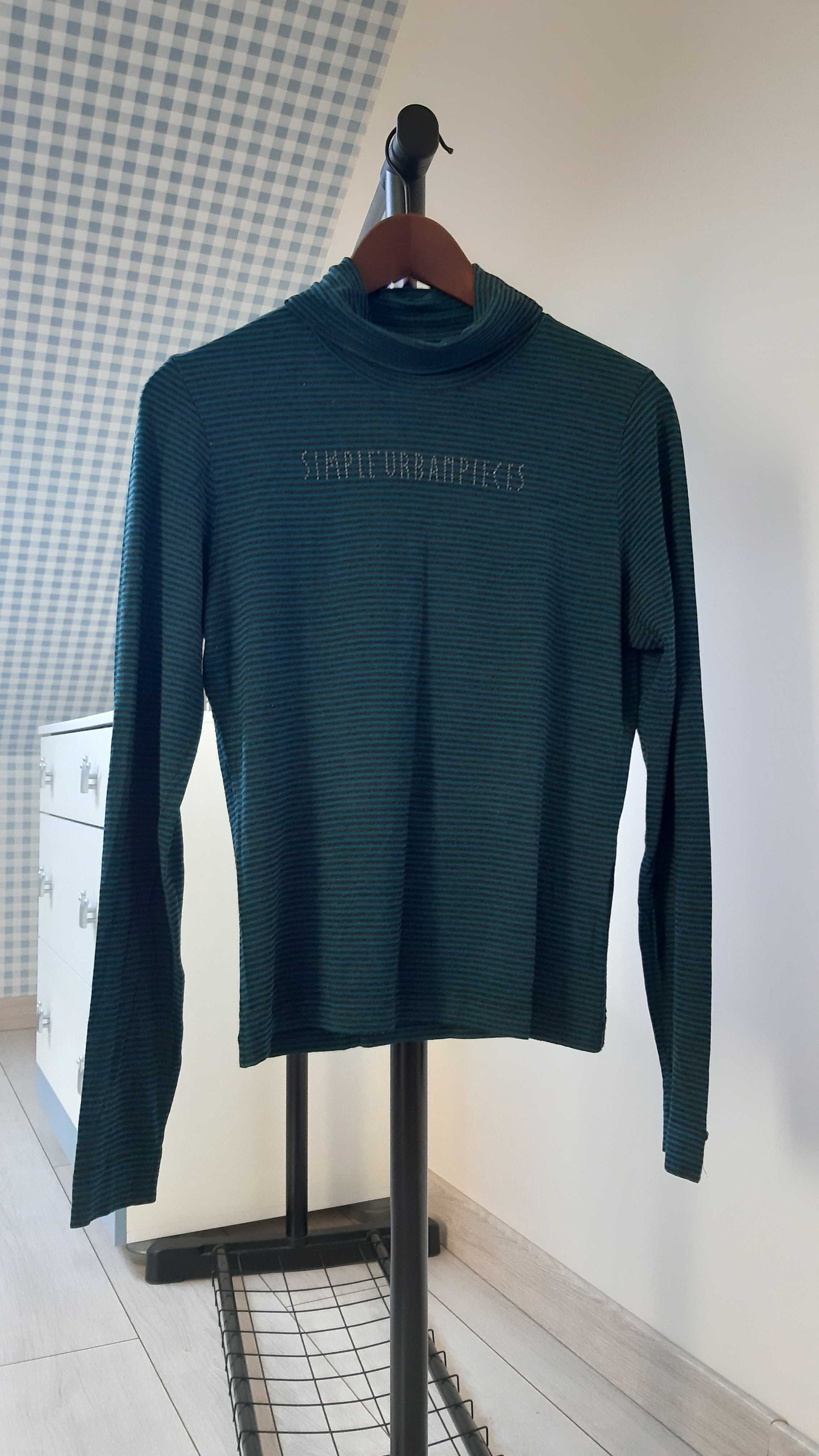 Cienki elegancki golf w paski z napisem marki Simple r. 36