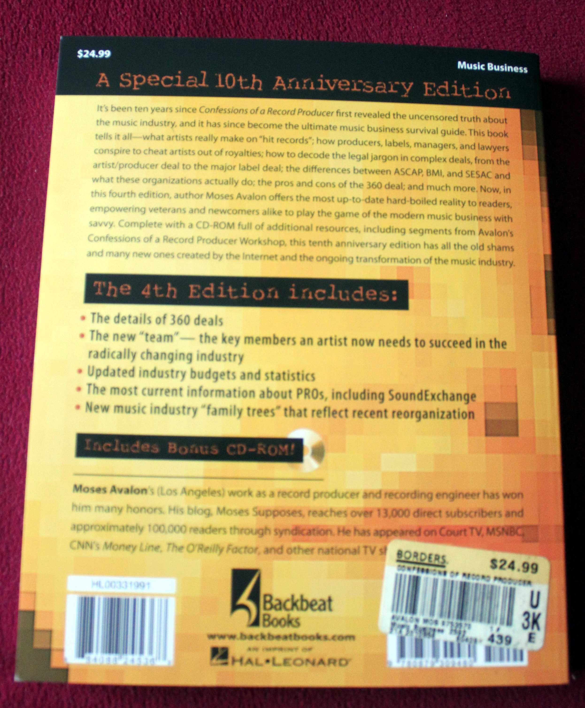 Confessions of a Record Producer 4th Ed + CD-ROM Moses Avalon