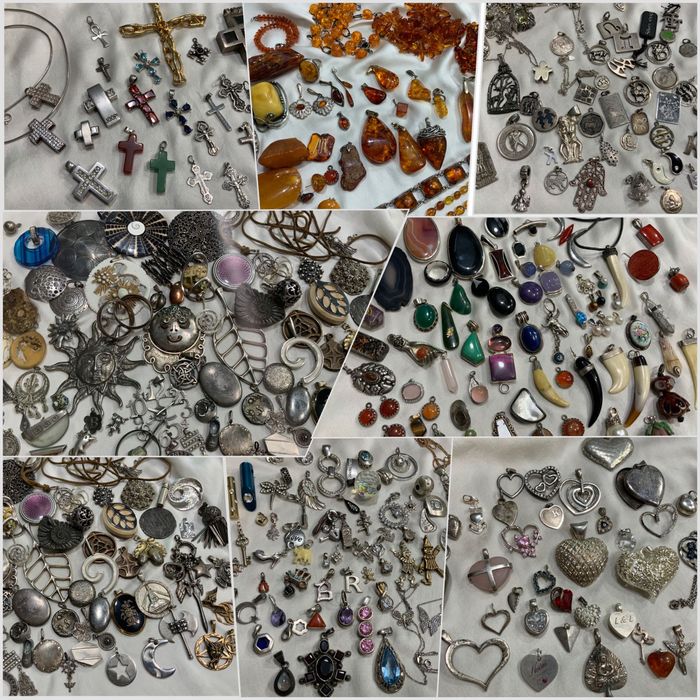 Вінтаж кулон срібна підвіска Срібло сердечко зодіак Хрест бурштин