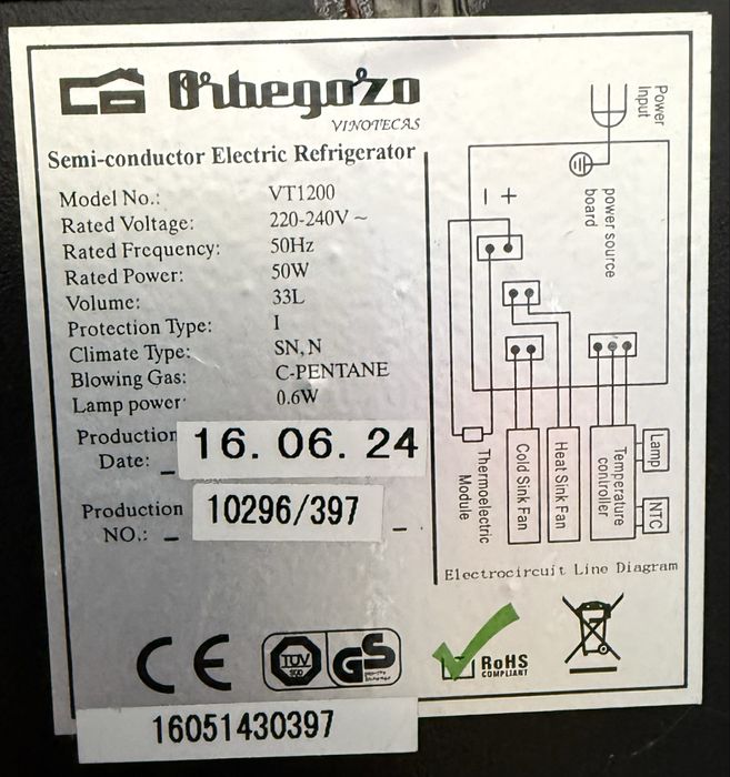 Cave de vinho orbegozo VT1200