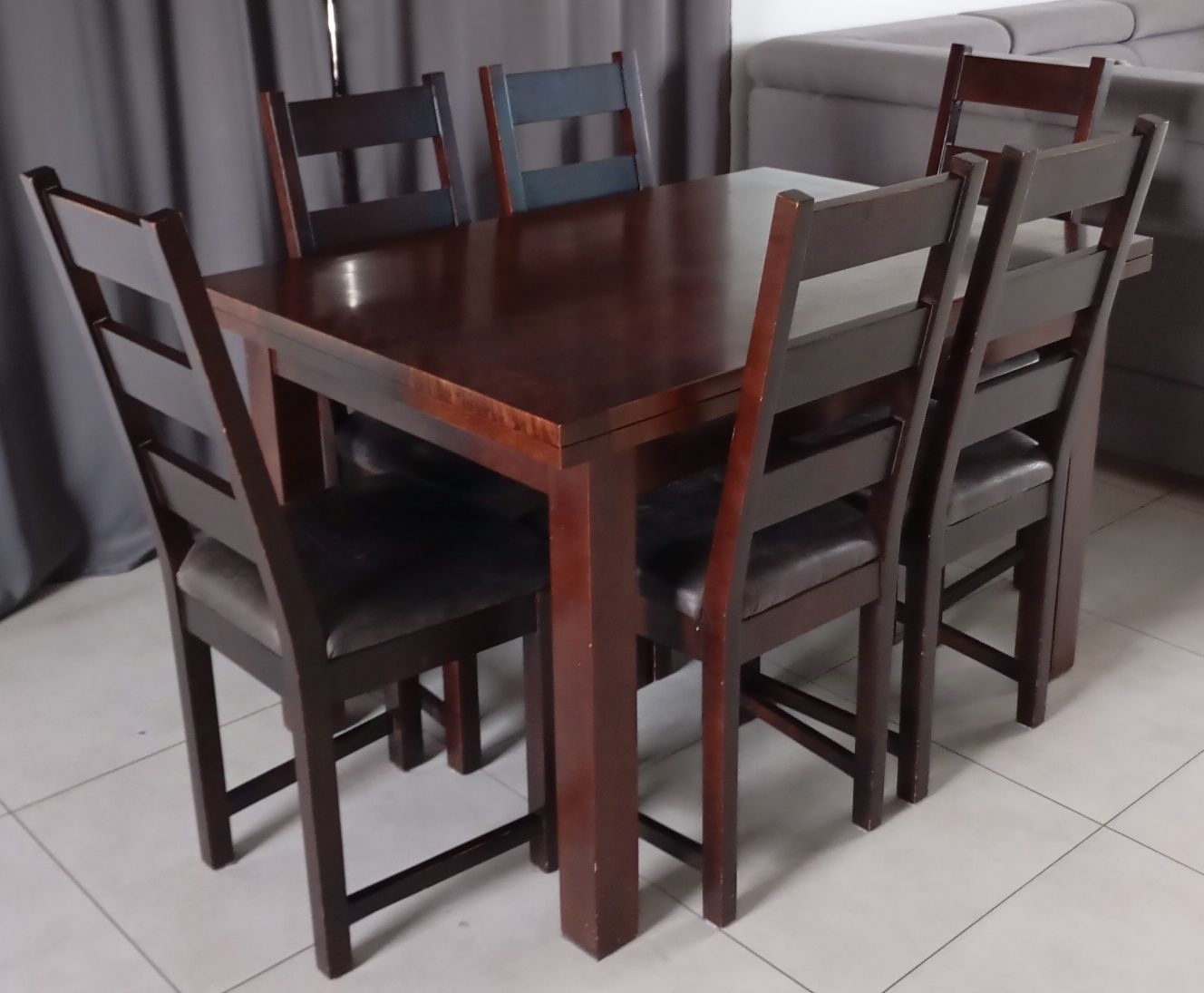 Stół drewniany olchowy wenge + 6 krzeseł