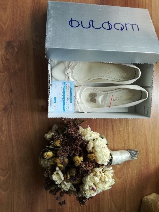 Czółenka ślubne ecru, 37, skóra