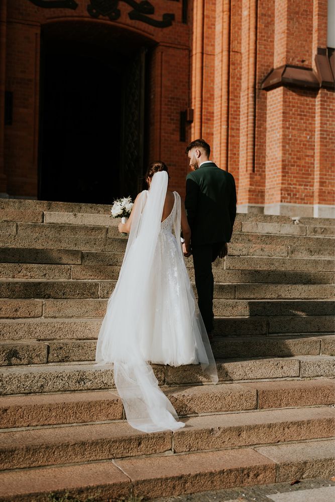 Suknia ślubna ivory z taśmami *163cm