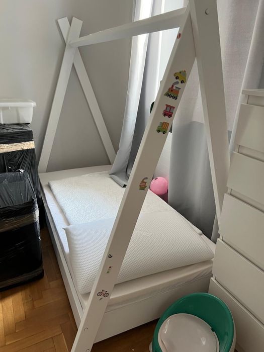 Łóżko Łóżeczko dziecięce drewniane tipi materac 80/160 nie ikea
