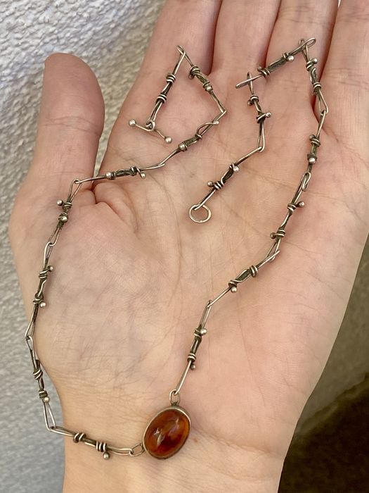 Rytosztuka stara srebrna kolia naszyjnik vintage reto prl cepelia