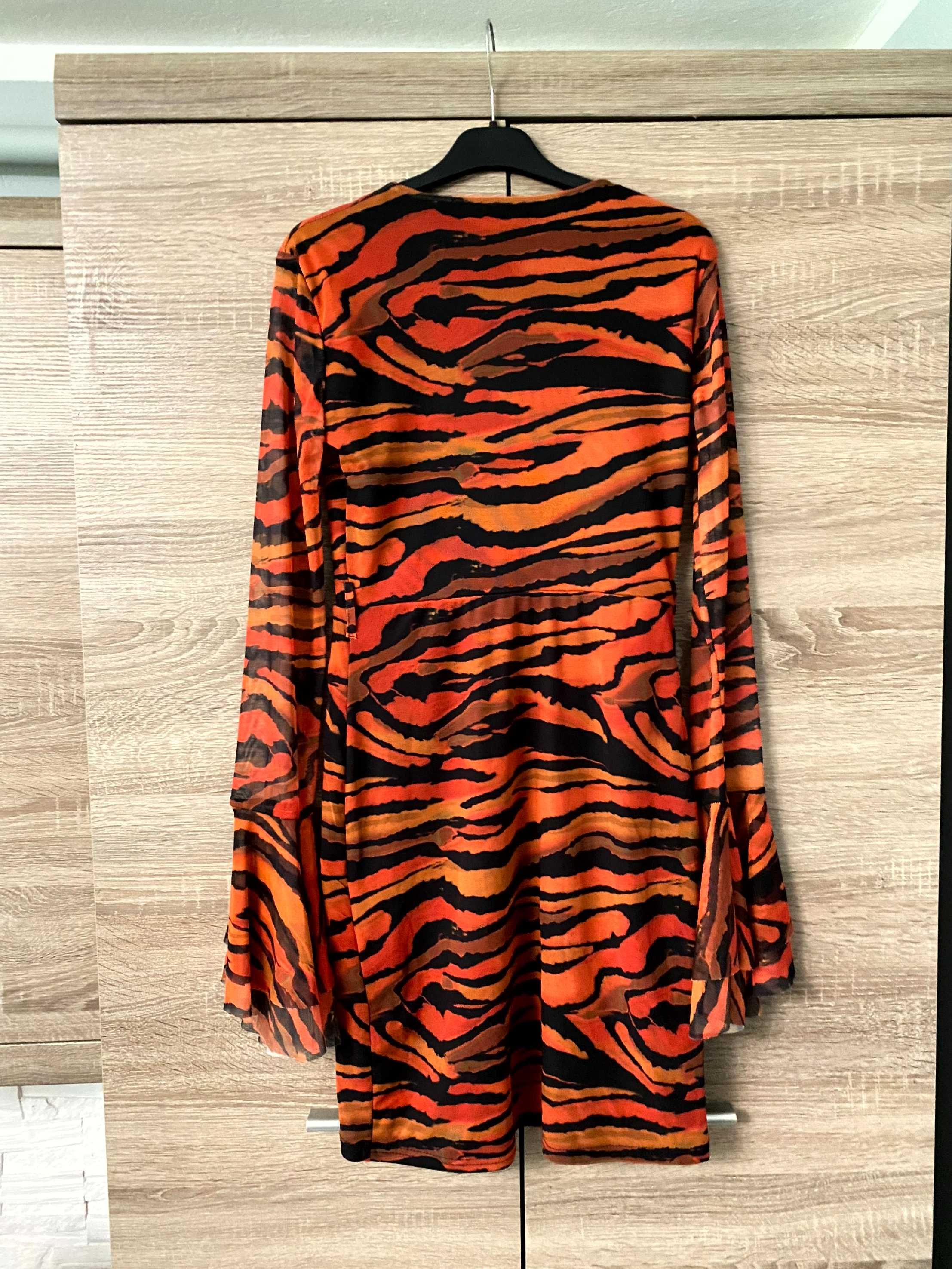 Sukienka karnawał tygrys w paski tygrysa wzór elegancka pomarańczowa S