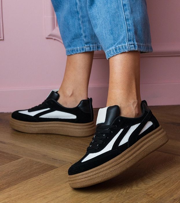Czarne sneakersy trampki na grubej podeszwie Kamela
