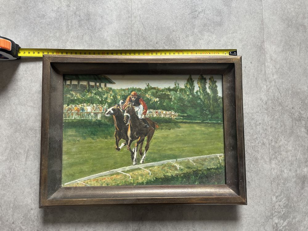 Obraz gonitwa koni ręcznie malowany
