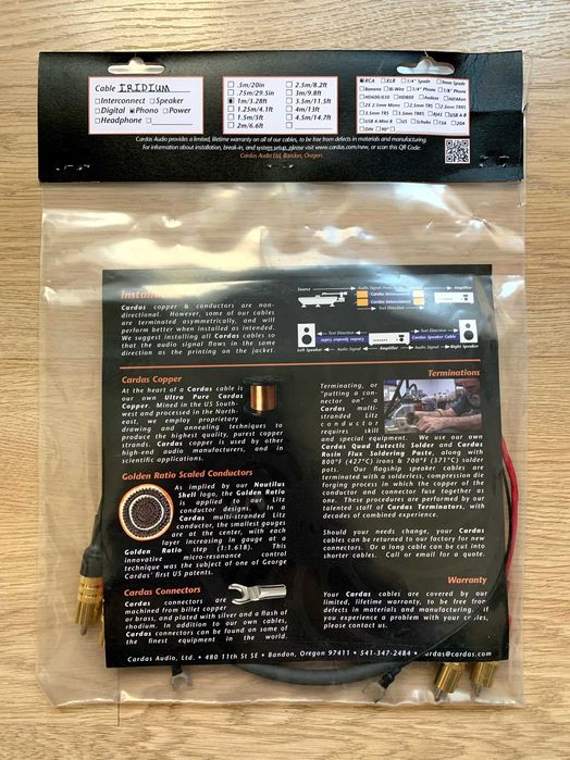 Межкомпонентный (межблочный) кабель Cardas Iridium Phono