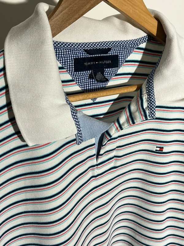 biala koszulka polo w paski tommy hilfiger