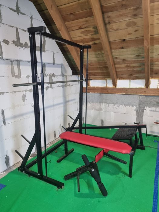 Kompletna Siłownia obciazenie 133kg hantle 310kg ławka suwnica T-Bar