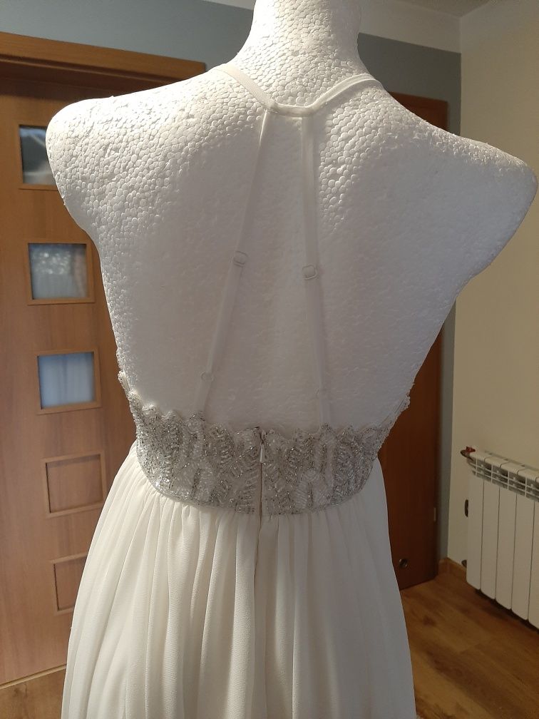 Piękna długa sukienka ślubna maxi cekinki na ramiączkach ASOS efektown