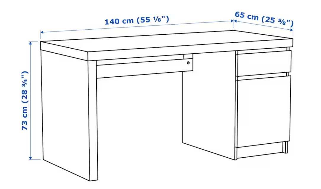 Biurko MALM IKEA, okleina jasna, 140x65 cm