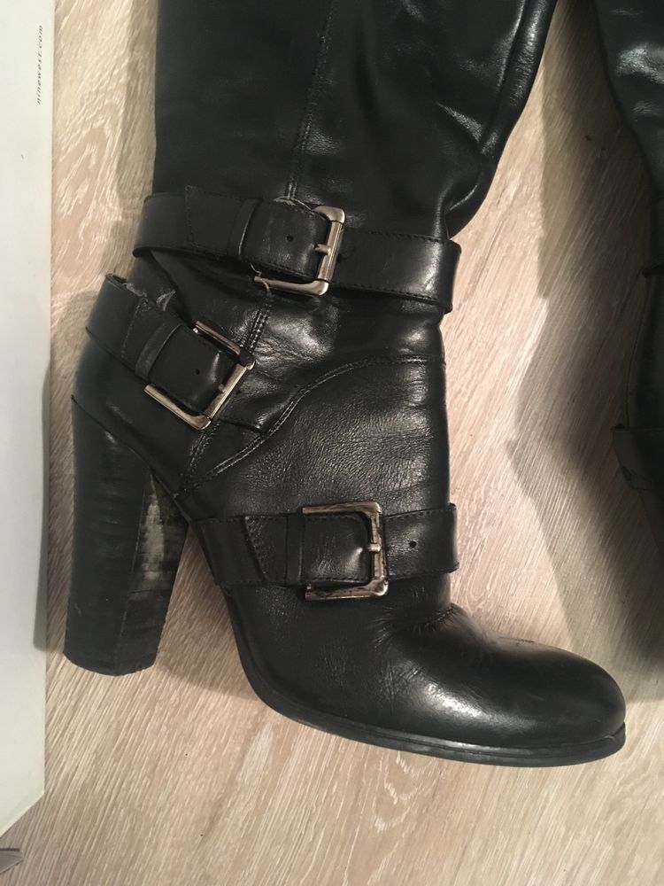 kozaki koty muszkieterki czarne skórzane Nine West 38