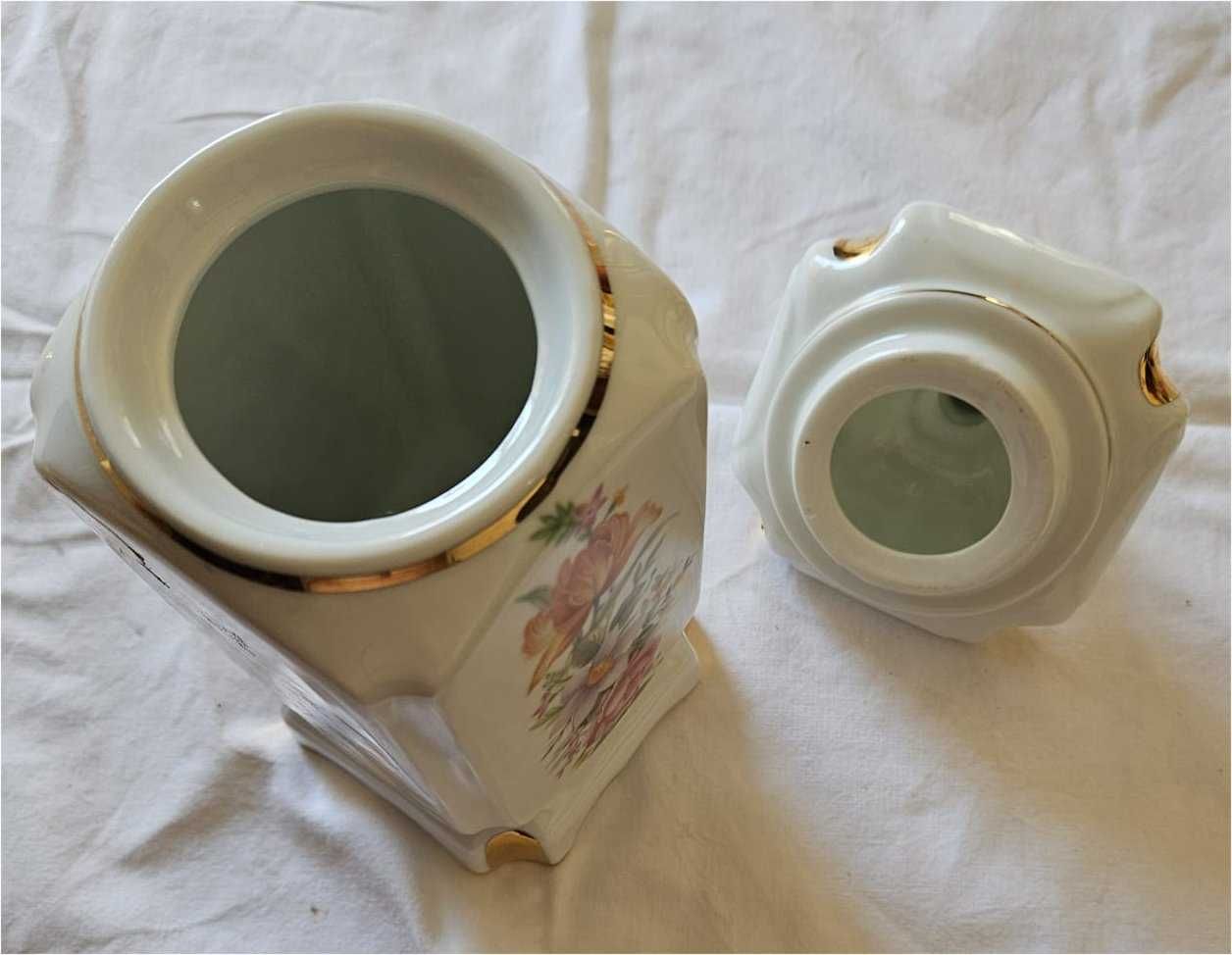 Pote porcelana PV - Porto de Mós, pintado à mão com ouro de lei