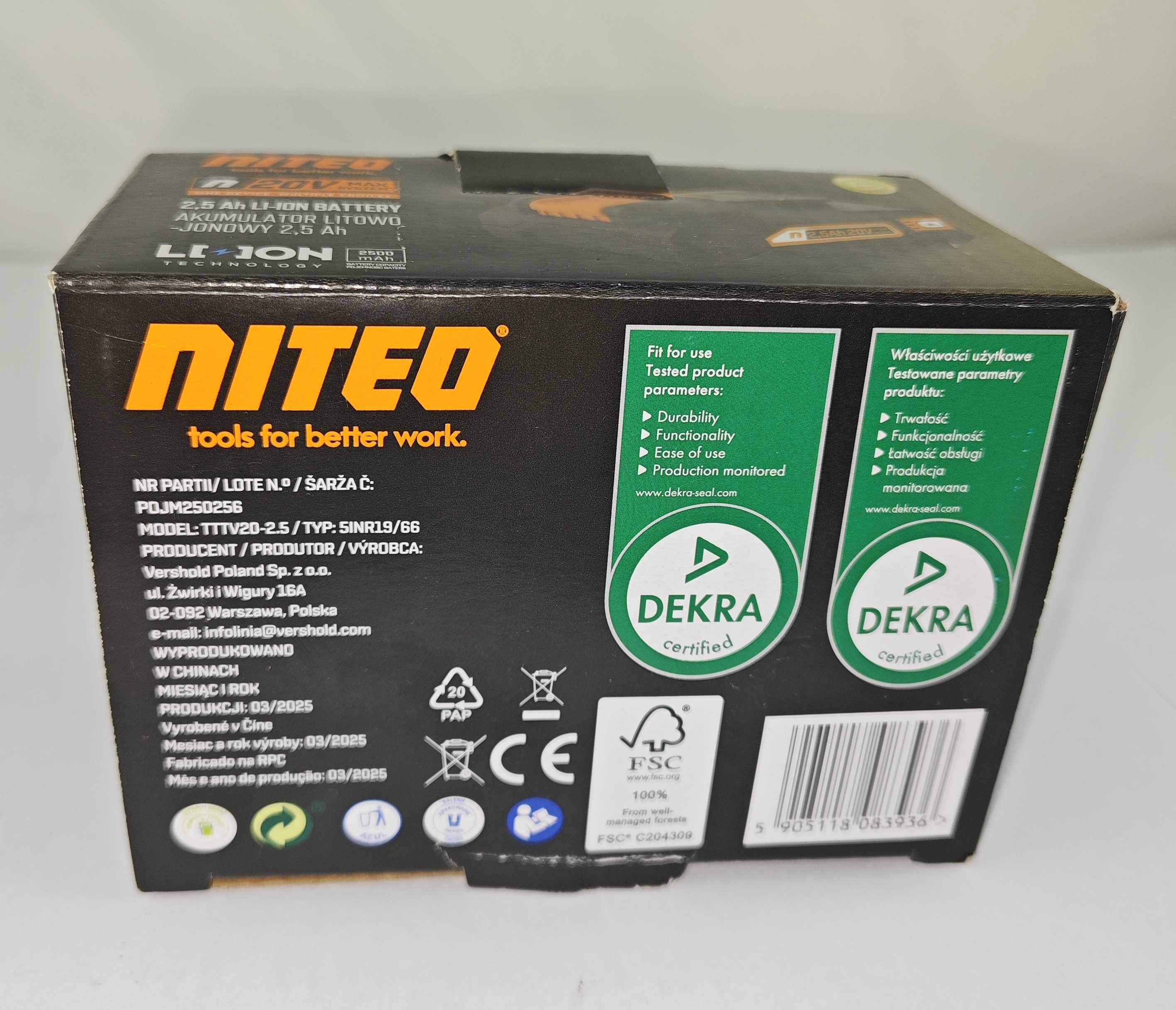 Akumulator LI-ION NITEO TOOLS 20 V 2,5 AH