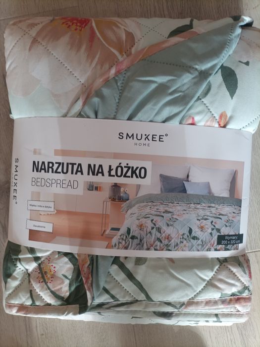 Narzuta kapa dekoracyjna pled SMUKEE 220x200cm wzór kwiaty łąka liście
