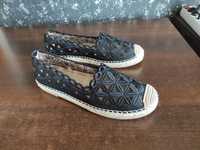 espadryle 42 boho czarna koronka