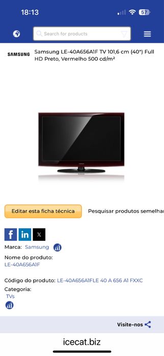 Samsung LE-40A656A1F TV 101,6 cm (40") em perfeito estado