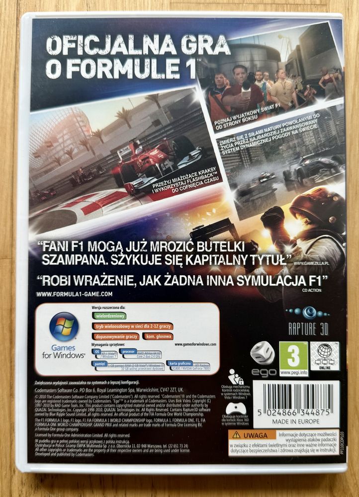 Formuła 1 F1 2010 Polska Wersja PC DVD - NOWE