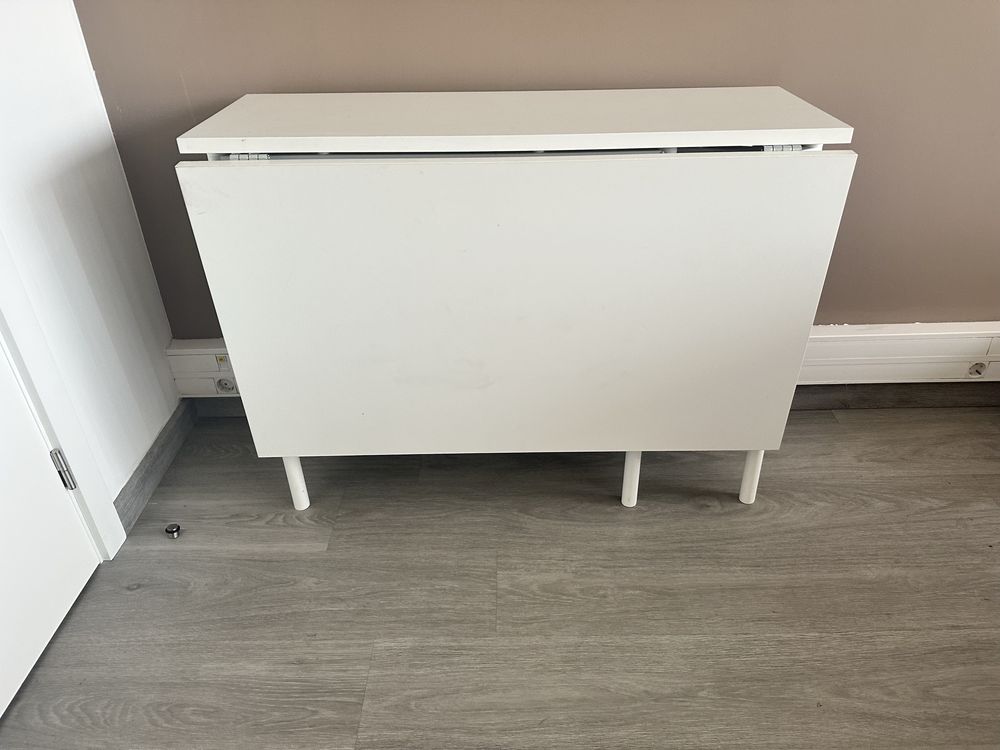 Mesa extensível de abas rebatíveis c/arrumação, branco/cinz clr